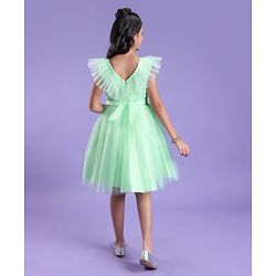 Pine Kids Cap Sleeves Glitter Printed Partywear Dress- Mint