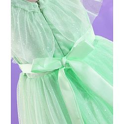 Pine Kids Cap Sleeves Glitter Printed Partywear Dress- Mint