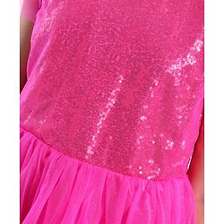 Pine Kids Half Sleeves Sequin Knee Length Party Wear Dress- Hot Pink