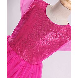 Pine Kids Half Sleeves Sequin Knee Length Party Wear Dress- Hot Pink