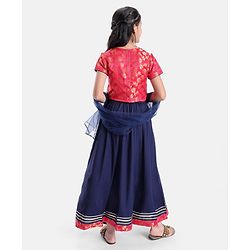 Pine Kids Rayon Half Sleeves Brocade Choli Lehenga  Set- Navy