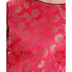 Pine Kids Rayon Half Sleeves Brocade Choli Lehenga  Set- Navy
