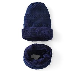 Pine Kids Knitted Woolen Cap & Snood Set with Cable Knit Design Navy Blue - Diameter 13.5 cm