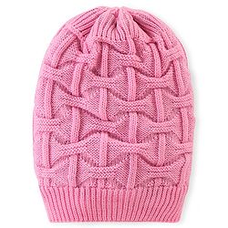 Pine Kids Knitted Cable Knit Design Woolen Cap Pink - Diameter 13 cm