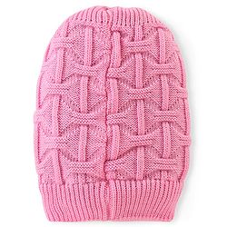 Pine Kids Knitted Cable Knit Design Woolen Cap Pink - Diameter 13 cm