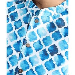 Pine Kids Full Sleeves Kurta Pyjama Set with Printed Bandi - Blue
