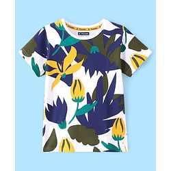 Pine Kids Half Sleeves Floral Print Bio Washed T-Shirt - White