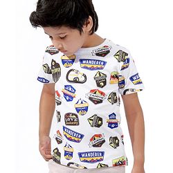 Pine Kids Half Sleeves Printed Bio Washed T-Shirt - White