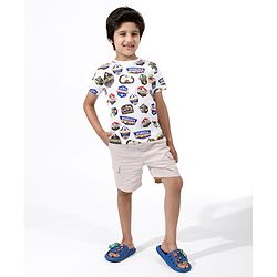 Pine Kids Half Sleeves Printed Bio Washed T-Shirt - White