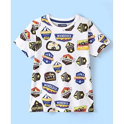 Pine Kids Half Sleeves Printed Bio Washed T-Shirt - White