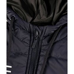 Pine Kids Full Sleeves Medium Winter Hooded Jacket Text Print - Navy Blue