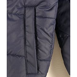 Pine Kids Full Sleeves Medium Winter Hooded Jacket Text Print - Navy Blue