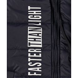 Pine Kids Full Sleeves Medium Winter Hooded Jacket Text Print - Navy Blue
