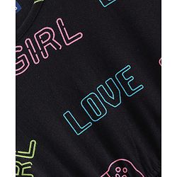 Pine Kids Cotton Knitted Text Printed Half Sleeves Frock - Black