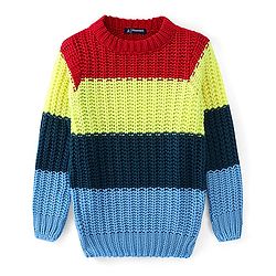 Pine Kids Knitted Full Sleeves Striped Sweater - Multicolor