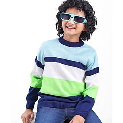 Pine Kids Full Sleeves Sweater Striped - Blue Green & White
