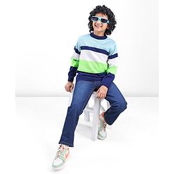 Pine Kids Full Sleeves Sweater Striped - Blue Green & White