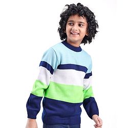 Pine Kids Full Sleeves Sweater Striped - Blue Green & White