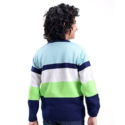 Pine Kids Full Sleeves Sweater Striped - Blue Green & White