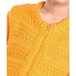 Pine Kids Full Sleeves Front Zipper Cable Knit Sweater - Mustard