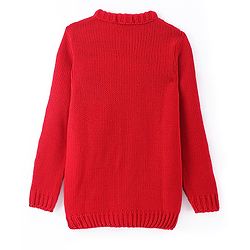 Pine Kids Full Sleeves Front Zipper Cable Knit Sweater  - Red