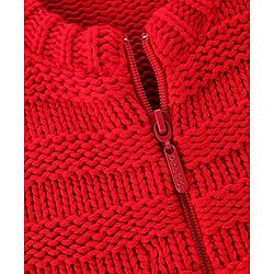 Pine Kids Full Sleeves Front Zipper Cable Knit Sweater  - Red