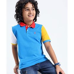 Pine Kids 100% Cotton Knit Half Sleeves Biowashed Solid Color Polo T-Shirts - Blue Aster