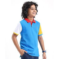 Pine Kids 100% Cotton Knit Half Sleeves Biowashed Solid Color Polo T-Shirts - Blue Aster