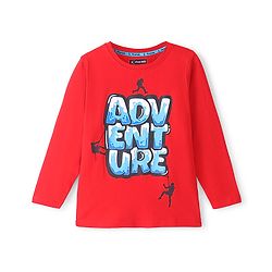Pine Kids 100% Cotton Full Sleeves Bio Washed T-Shirt Text Print- Red