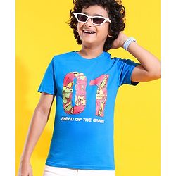 Pine Kids 100% Cotton Knit Half Sleeves Ahead of The Game Printed T-Shirt -Blue Aster