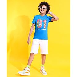 Pine Kids 100% Cotton Knit Half Sleeves Ahead of The Game Printed T-Shirt -Blue Aster