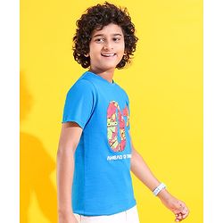 Pine Kids 100% Cotton Knit Half Sleeves Ahead of The Game Printed T-Shirt -Blue Aster