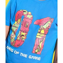 Pine Kids 100% Cotton Knit Half Sleeves Ahead of The Game Printed T-Shirt -Blue Aster