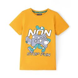 Pine Kids 100% Cotton Knit Half Sleeves Biowashed T-Shirt Gaming Console Print - Old Gold