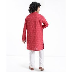 Pine Kids Cotton Woven Full Sleeves Pintucks Kurta Pyjama Set - Red