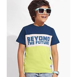 Pine Kids 100% Cotton Knit Half Sleeves Cut & Sew T-Shirt with Text Print-Green & Blue