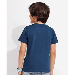 Pine Kids 100% Cotton Knit Half Sleeves Cut & Sew T-Shirt with Text Print-Green & Blue