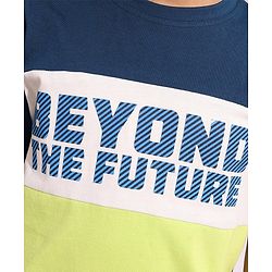 Pine Kids 100% Cotton Knit Half Sleeves Cut & Sew T-Shirt with Text Print-Green & Blue