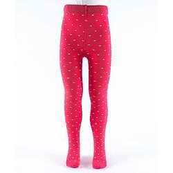 Pine Kids Full Length Footed Jaquard Tights Polka Dot Design - Red