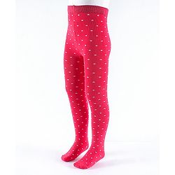 Pine Kids Full Length Footed Jaquard Tights Polka Dot Design - Red