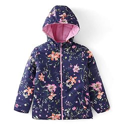 Pine Kids Full Sleeves Solid Reversible Medium Winter Jacket Floral Print - Navy Blue & Pink