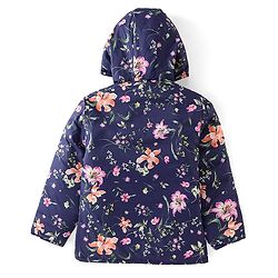 Pine Kids Full Sleeves Solid Reversible Medium Winter Jacket Floral Print - Navy Blue & Pink