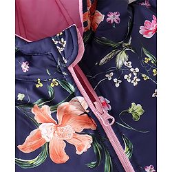 Pine Kids Full Sleeves Solid Reversible Medium Winter Jacket Floral Print - Navy Blue & Pink