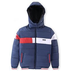 Pine Kids Full Sleeves Cut and Sew Medium Winter Jacket With Detachable Hood - Navy Blue