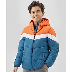 Pine Kids Full Sleeves Cut & Sew Medium Winter Hooded Jacket - Blue & Orange