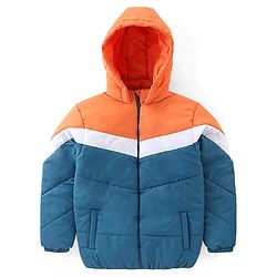 Pine Kids Full Sleeves Cut & Sew Medium Winter Hooded Jacket - Blue & Orange