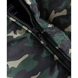 Pine Kids Woven Full Sleeves Cut And Sew Hooded Jacket With Camouflage Print - Olive And Black