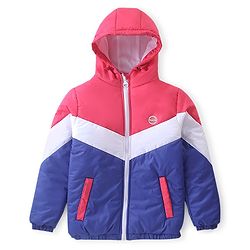 Pine Kids Woven Full Sleeves Cut And Sew Medium Winter Jacket Solid Colour - Pink White & Purple