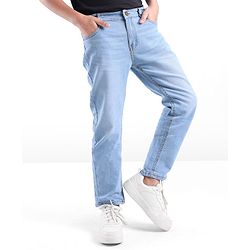 Pine Kids Full Length Back Elasticated Stretchable Solid Color Jeans - Ice Blue