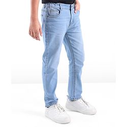 Pine Kids Full Length Back Elasticated Stretchable Solid Color Jeans - Ice Blue